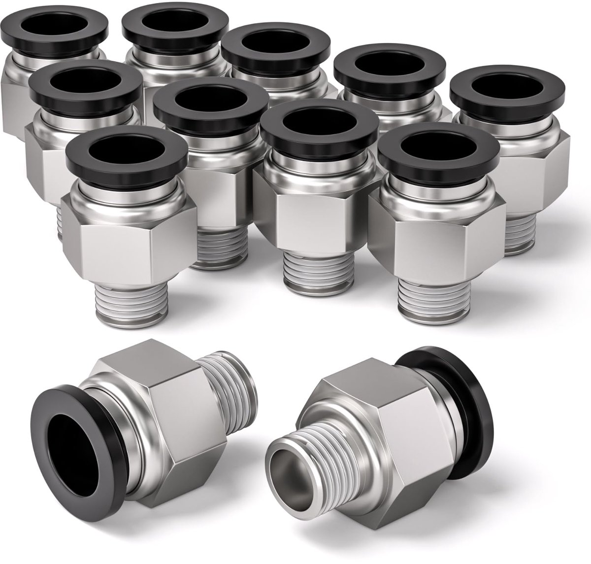 Bwintech 12 Pcs 8mm Buis OD x 1/8" Mannelijke BSP Draad Rechte Push in Verbinding Pneumatische Fitting, PC8-01 Quick - ShopVlot