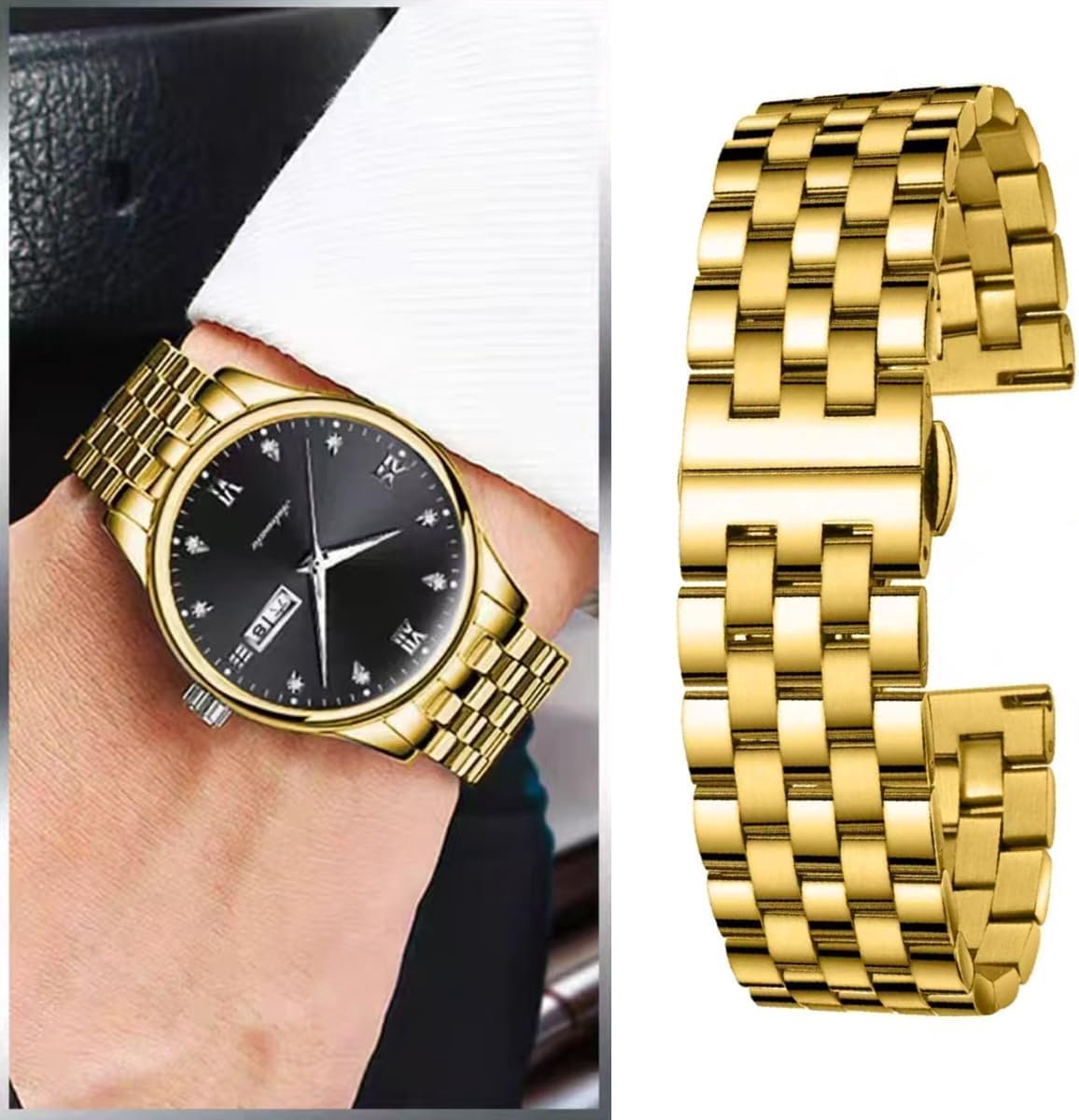 Watch Straps Metal Stainless Steel Straps for Watches with Straight and Curved End 18mm 19mm 20mm 21mm 22mm 24mm Metal - ShopVlot