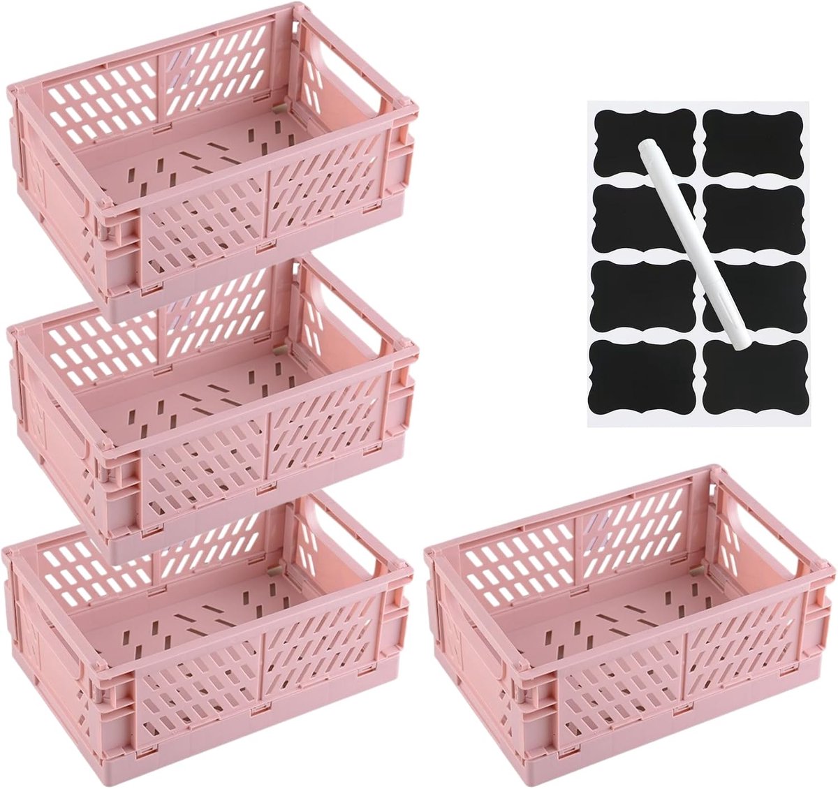 Inklapbare opbergkratjes 25×15×10 cm - Kunststof - Roze - Ideaal voor keuken en kantoor - ShopVlot