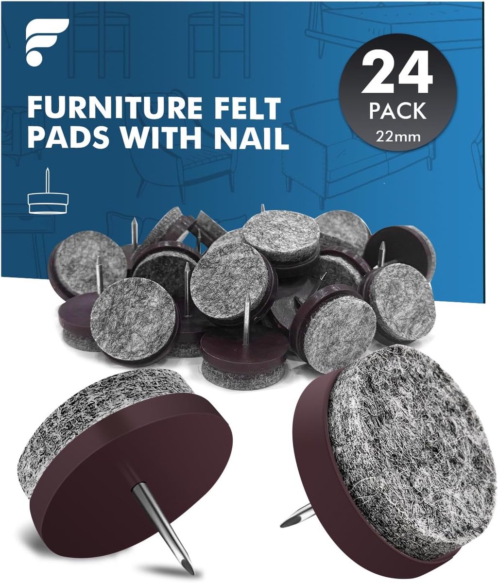 shinfly 24 felt caps with nail for chairs and furniture, diameter 22 mm, round - ShopVlot