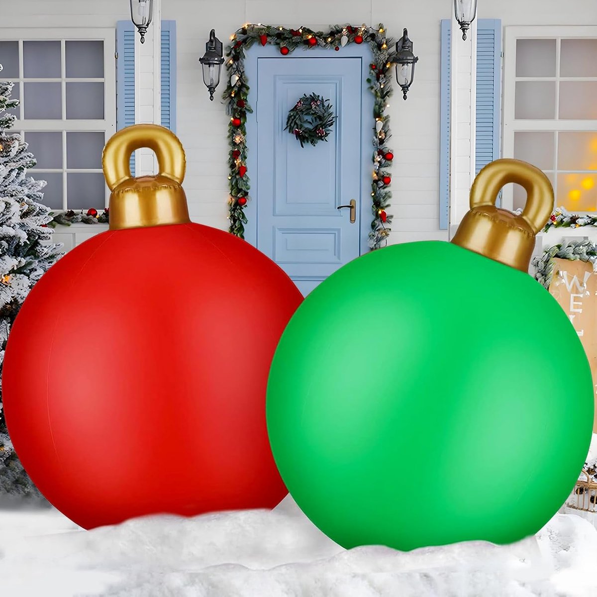 Opblaasbare kerstballen 60 cm - set van 2 - klassieke kleuren - sfeervolle kerstdecoratie - ShopVlot