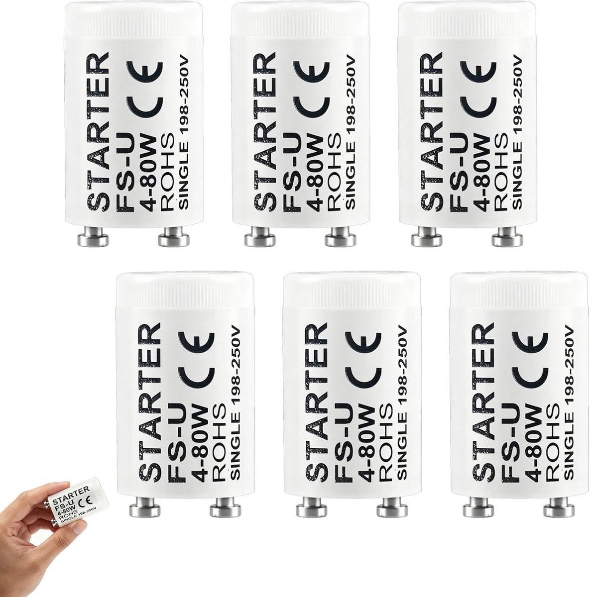 Neon starters voor fluorescentielampen, 6 stuks, 4-65W, 220-240V, universele vervangingen voor thuis en industrie, snelle ontsteking en betrouwbare werking