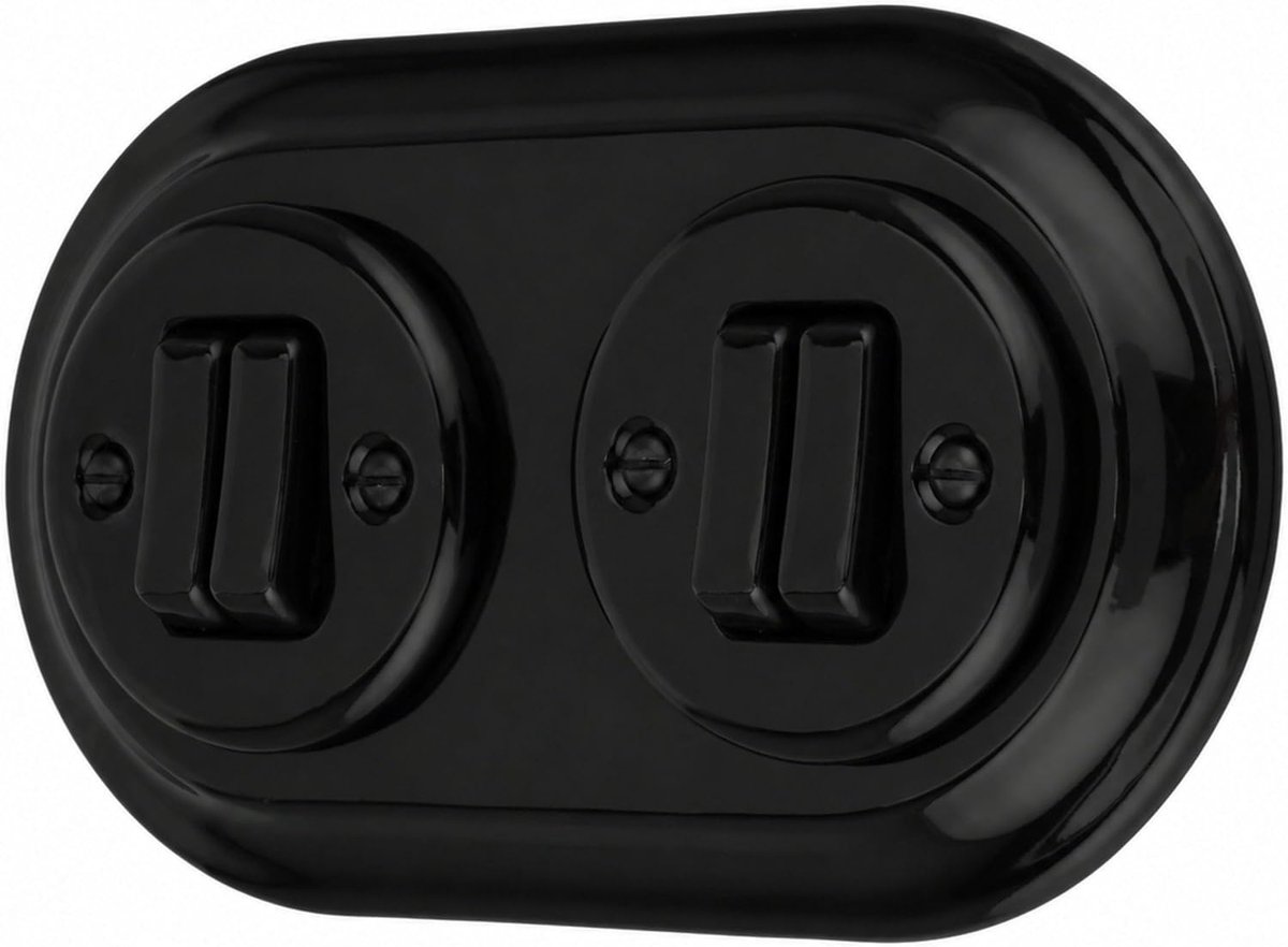 Inbouw porselein Retro dubbele schakelaar, 2-voudig, All-in-One, SET serie PR1 zwart - ShopVlot