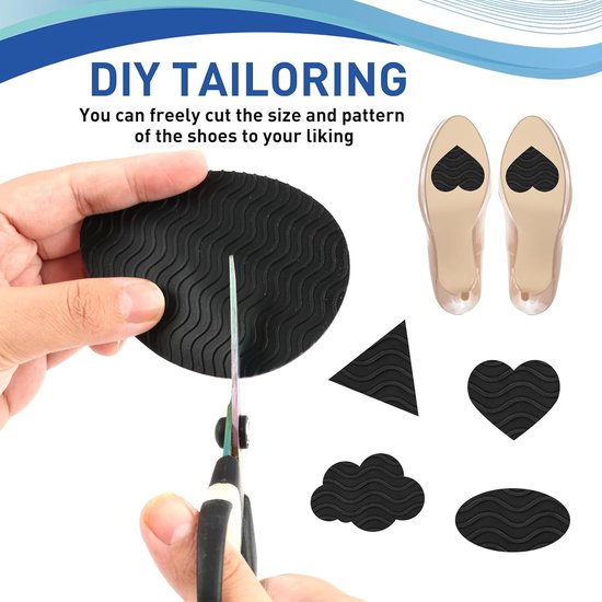 Antislip schoenzoolgrepen, zelfklevende rubberen pads voor betere grip, 10 stuks met golfdesign (zwart) — afbeelding 3