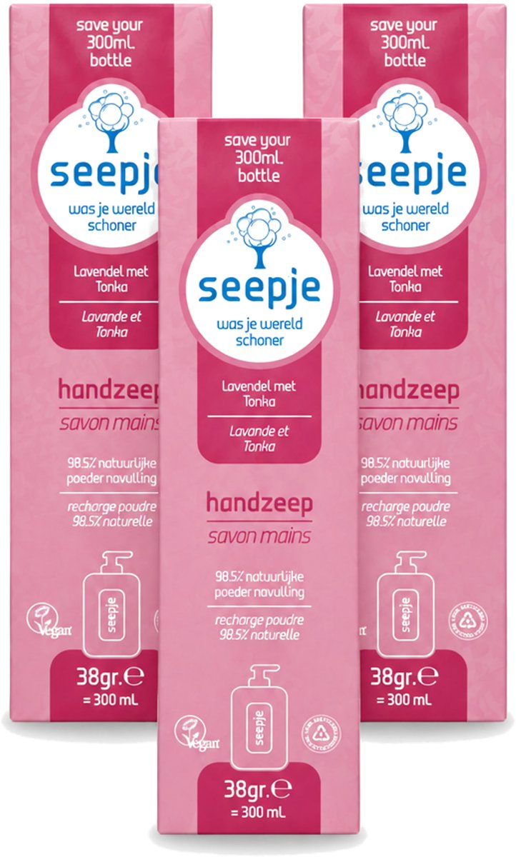 3 x Seepje - Handzeep - Rijke Geur en Hydratatie - Lavendel met Tonka - Navulverpakking - 38 g - Voordeelverpakking - 3 stuks