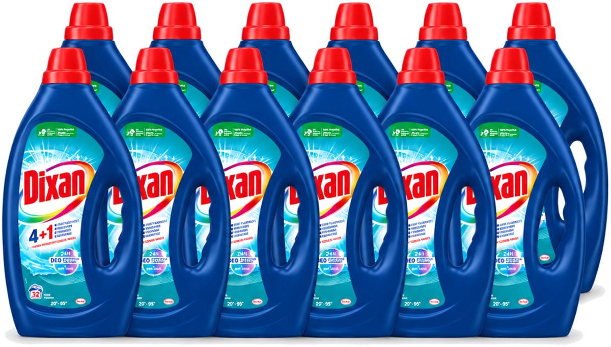12 x Dixan - Vloeibaar wasmiddel - Fresh Blue - 32 wasbeurten - Voordeelverpakking - 12 stuks