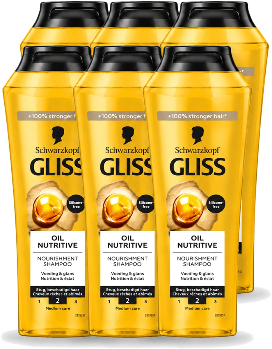 6 x Gliss - Shampoo - Oil Nutritive - Voor Voedend en Zijdezacht Haar - 250 ml - Voordeelverpakking - 6 stuks
