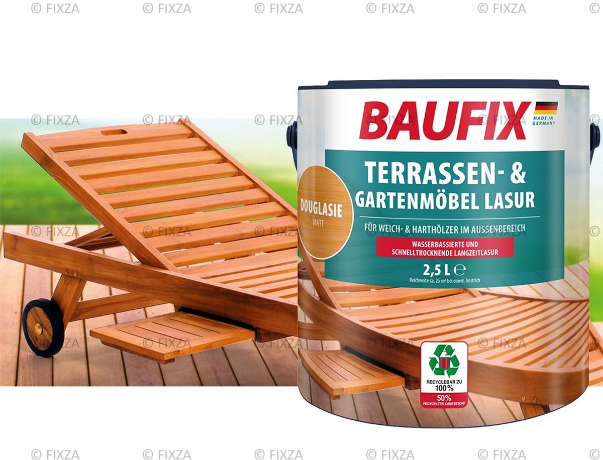 BAUFIX Terras & Tuinmeubel Houtbeits buiten – 2,5 liter – Douglas – Watergedragen – Sneldrogende Langdurige Bescherming – Voor Zacht- & Hardhout