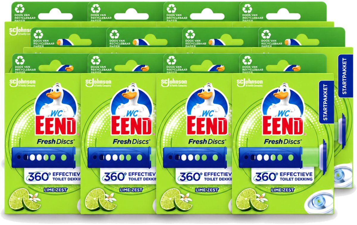 12 x WC Eend - Fresh Discs Lime Zest - Toiletgel - Hygiënisch & Fris tot 7,5 Weken - 36 ml - Voordeelverpakking - 12 stuks
