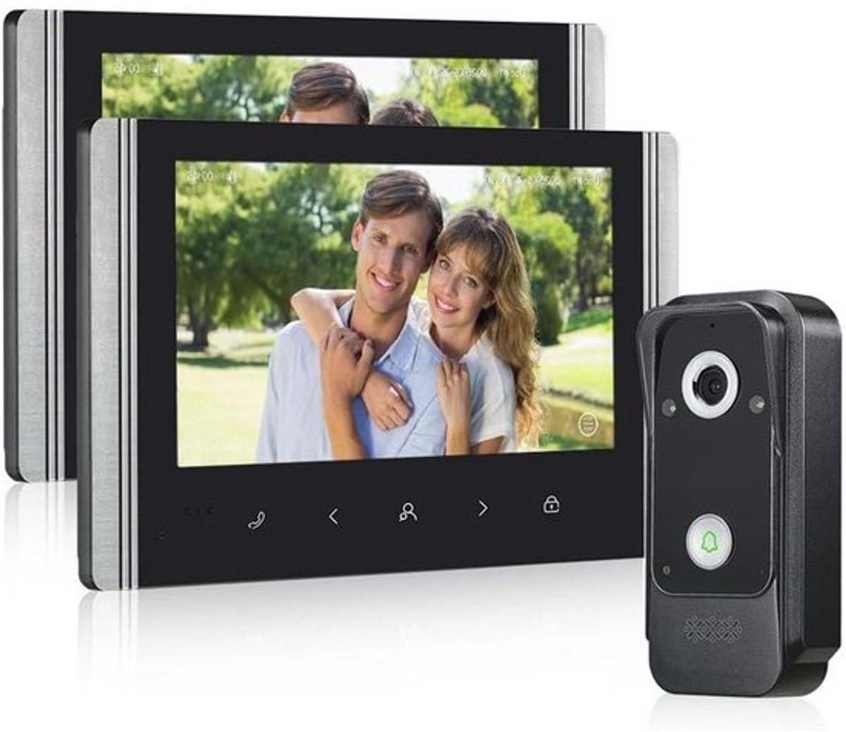 Videodeurbel Systeem - Huisbeveiliging Kit - Veiligheid Thuis - 1080p HD Camera - 7 inch Scherm - Zwart en Zilver