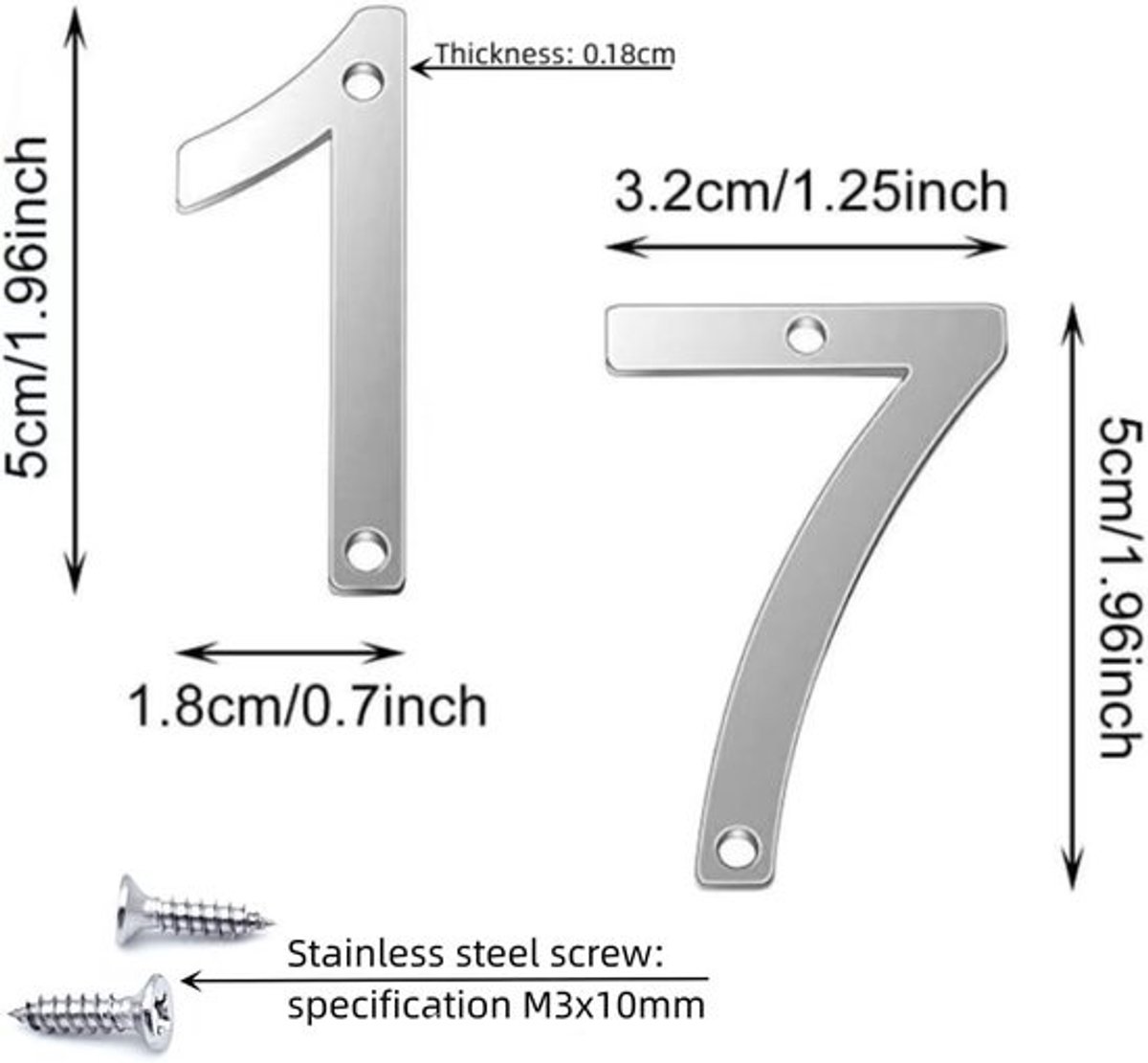 Huisnummer 7 - Moderne Cijfers - Voordeur Decoratie - Roestvrij Staal - 5cm Hoog - Zilverkleurig