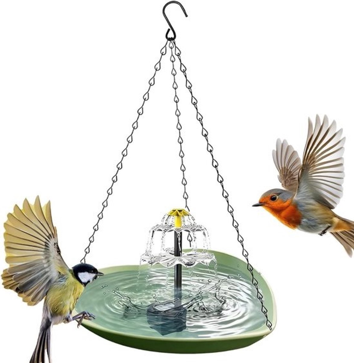 Zonne fontein - Waterornament Tuin - Buiten Decoratie - Hartvormig Design - 25 x 25 x 6 cm - Groen