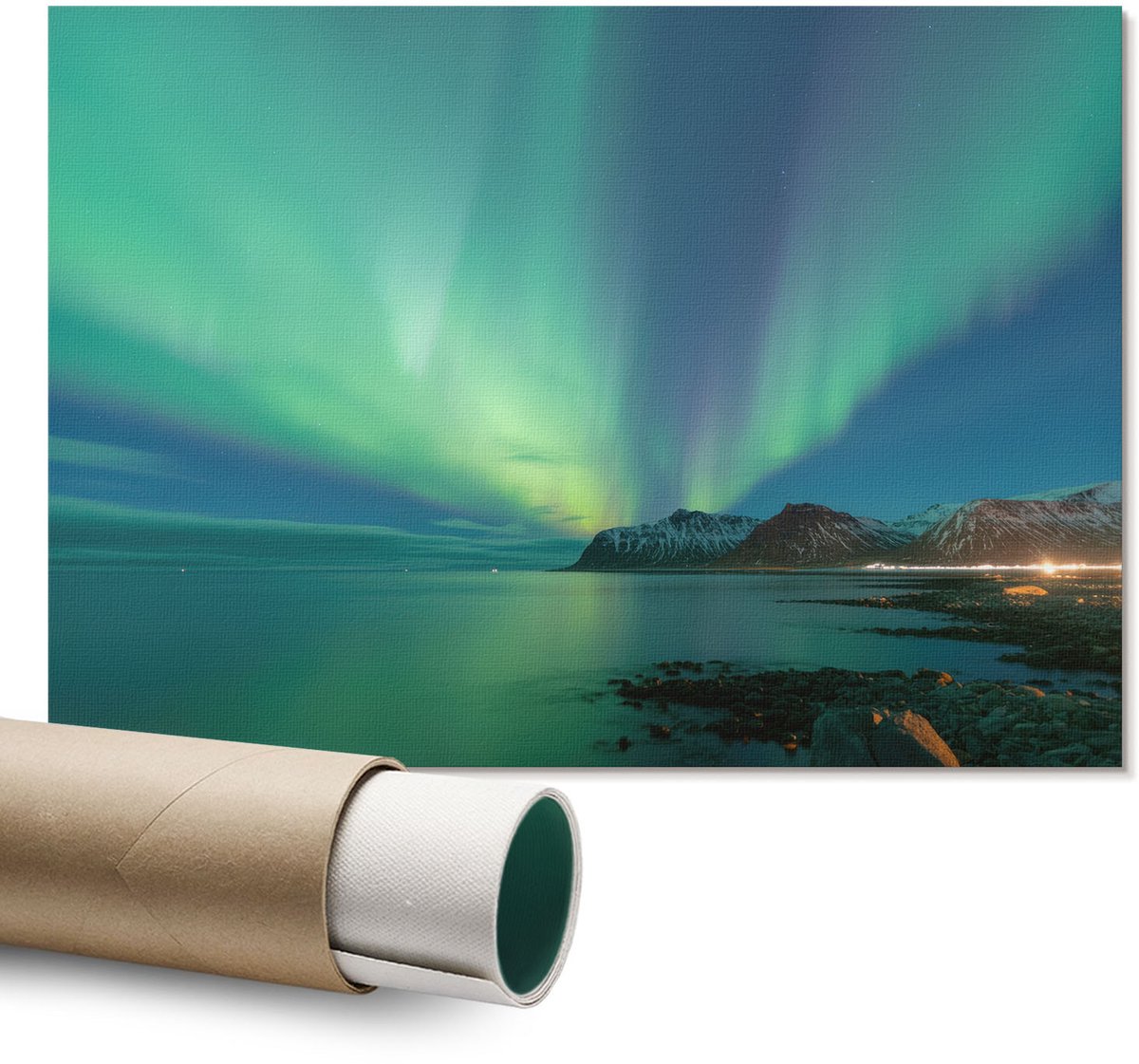 Coloray Polycanvas Wandposter – Noorderlicht, Groen – A1 – Grijs Poster – Rechthoek – Decoratieve Wandposter – Kantoor – Industrieel