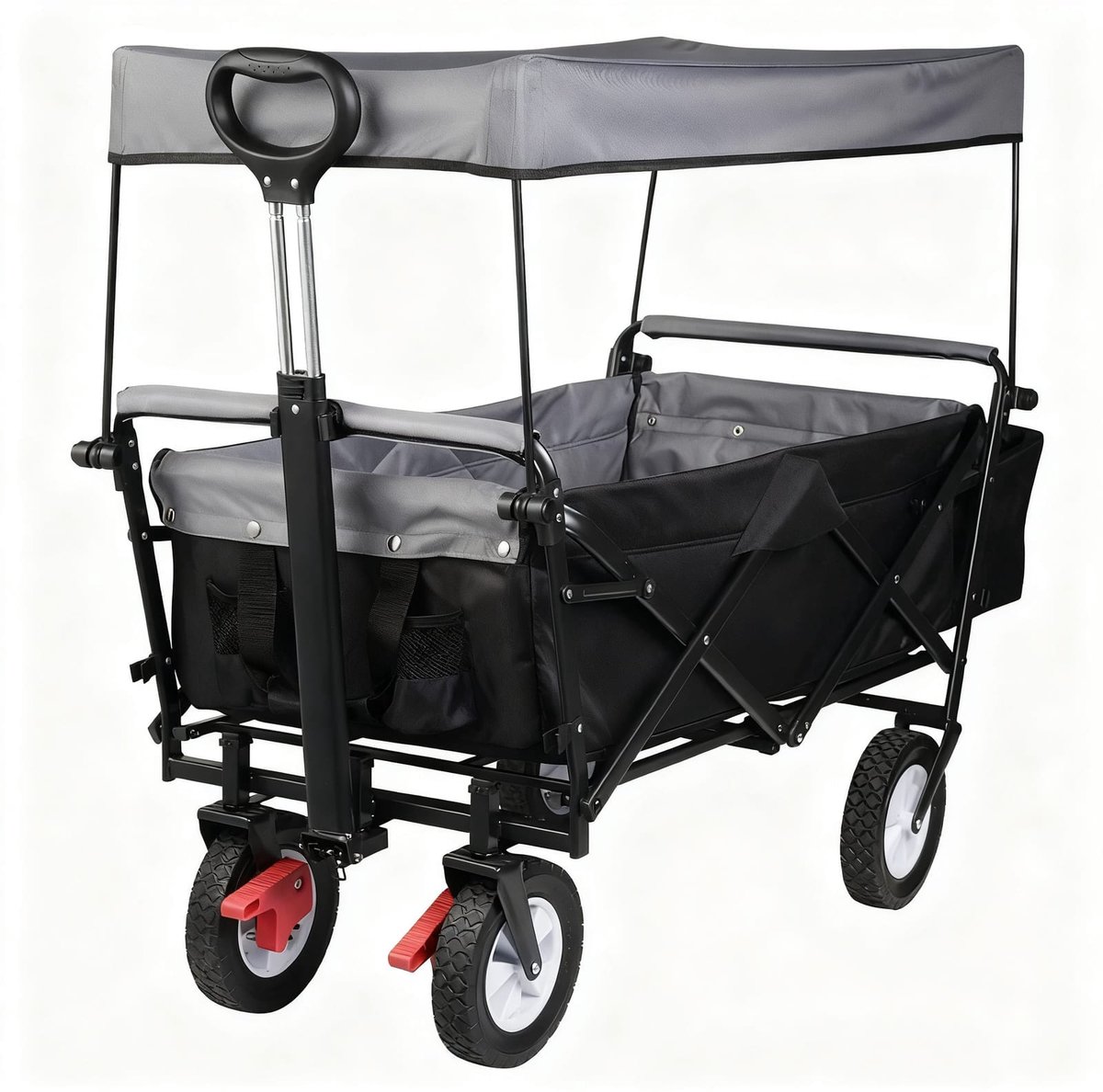 Klarven® Transportwagen Houtskoolgrijs - Opvouwbaar, Zonnescherm - Tot 80 kg belasting, Grote Wielen voor Zand en Gras, Stalen Frame - B 51 x D 120 x H 93 cm
