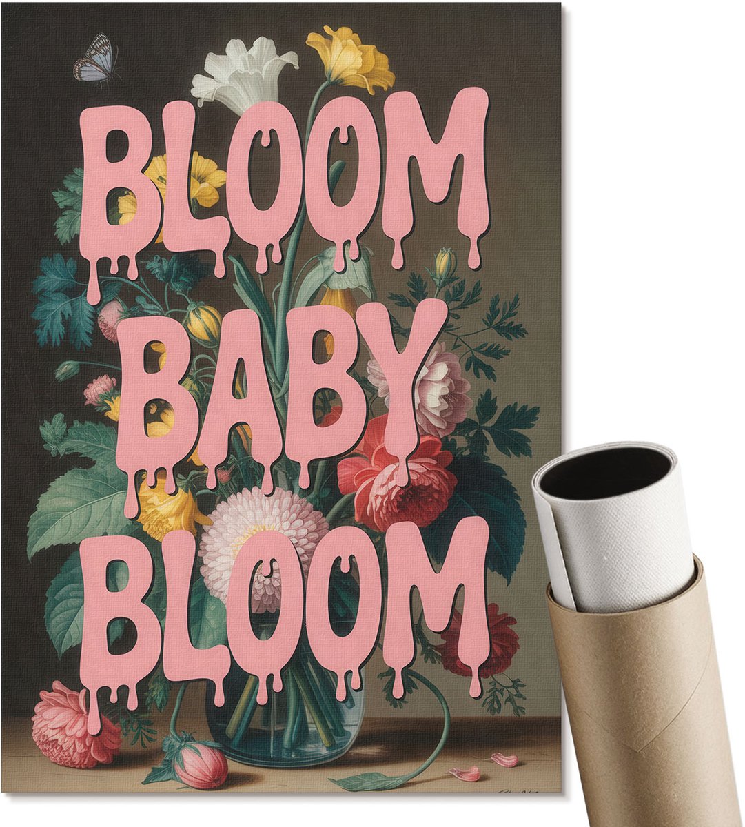 Coloray Polycanvas Wandposter - Bloei, Kleine Bloei, Illustratie - A4 - Roze Wanddecoratie - Rechthoek - Wandkunstwerk - Woonkamer, Slaapkamer, Kantoor - Popcultuur