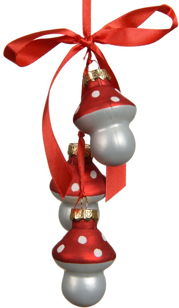 Kaemingk kersthanger vliegenzwam 3delig rood wit glas