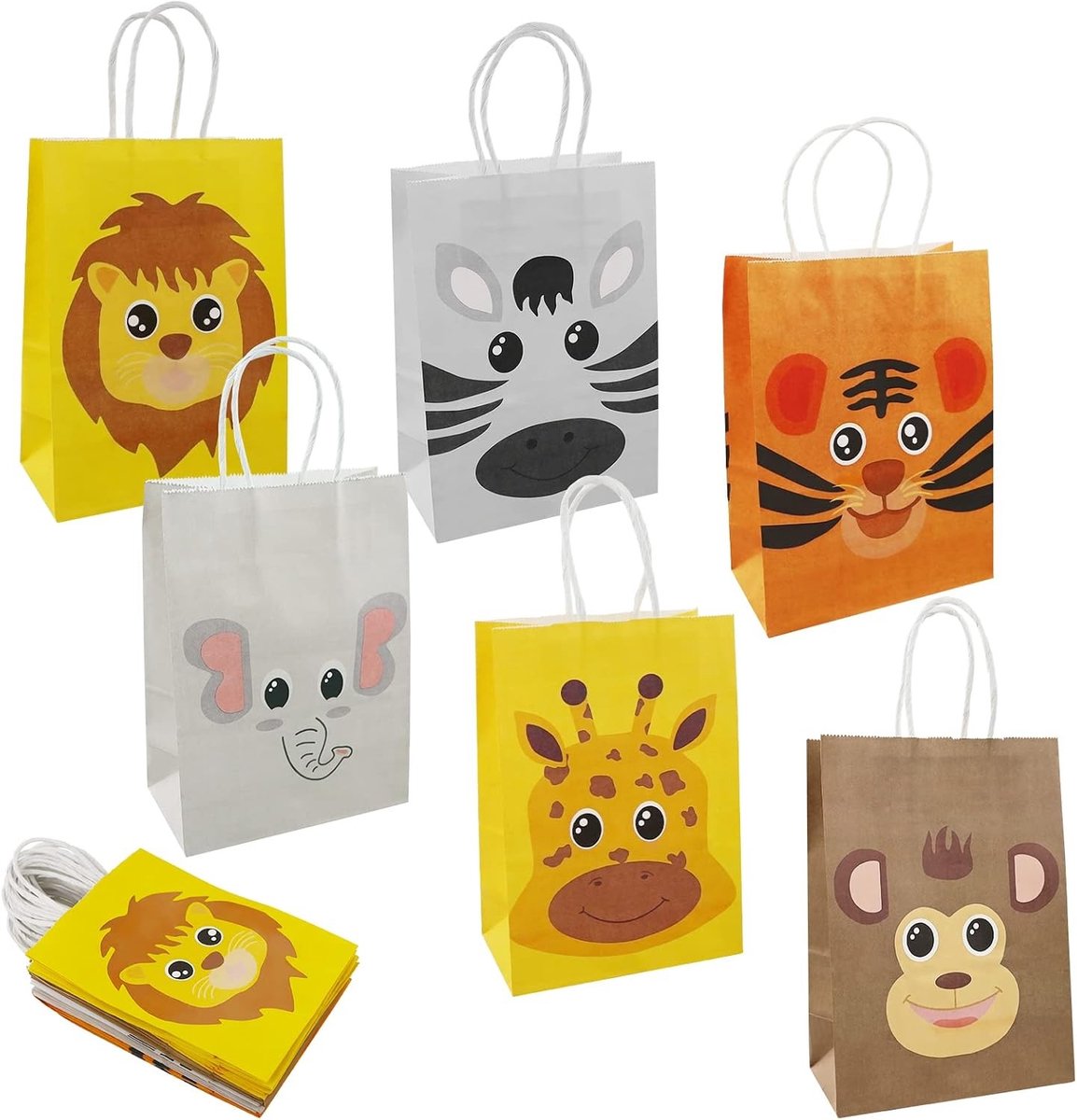 Jungle Party Tassen voor Kinderen - 18 Dierenthema Gift Bags, Snoepzakken met Handvat voor Verjaardagen en Feestjes - 21x15x8cm