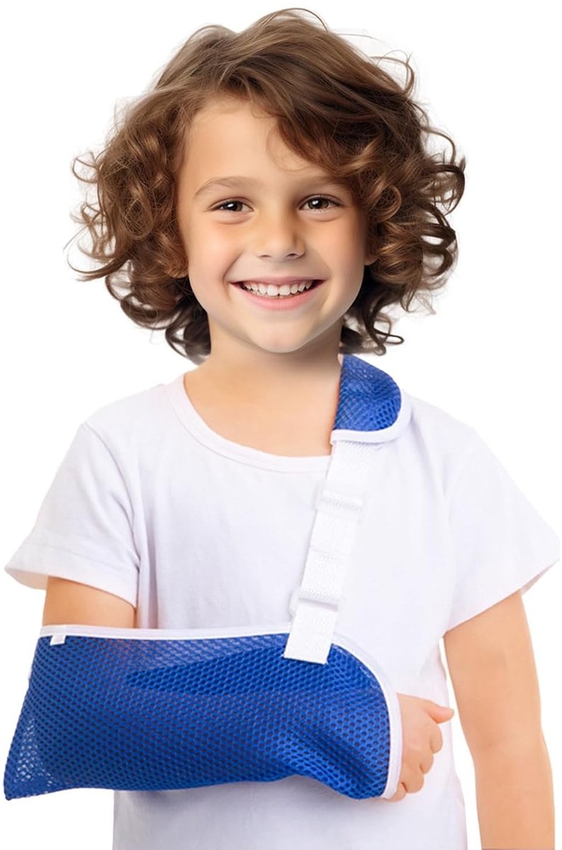 Verstelbare Kinderen Arm Sling van Ademend Mesh, Geschikt voor Arm, Pols en Schouderblessures, Comfortabele Ondersteuning voor Actieve Kinderen (Blauw, Klein)