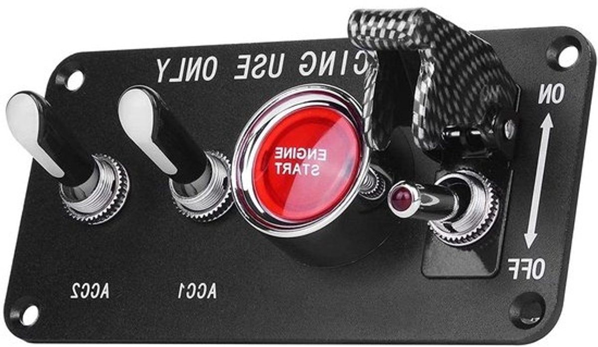 Schakelpaneel 4-in-1 - Bedieningspaneel Tuimelschakelaar - Voertuig Elektronica Bediening - Rood en Blauw LED - 130 x 65 mm - Zwart