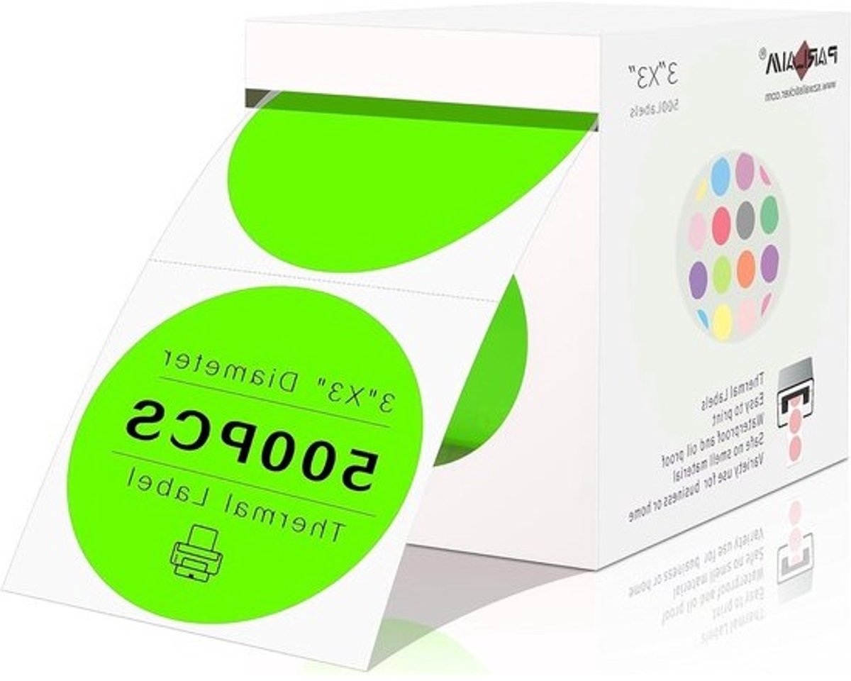 Thermische Stickerlabels - Ronde Etiketten - Organiseren van Zaken - Zelfklevend en Waterdicht - 76 cm - Fluorescerend Groen