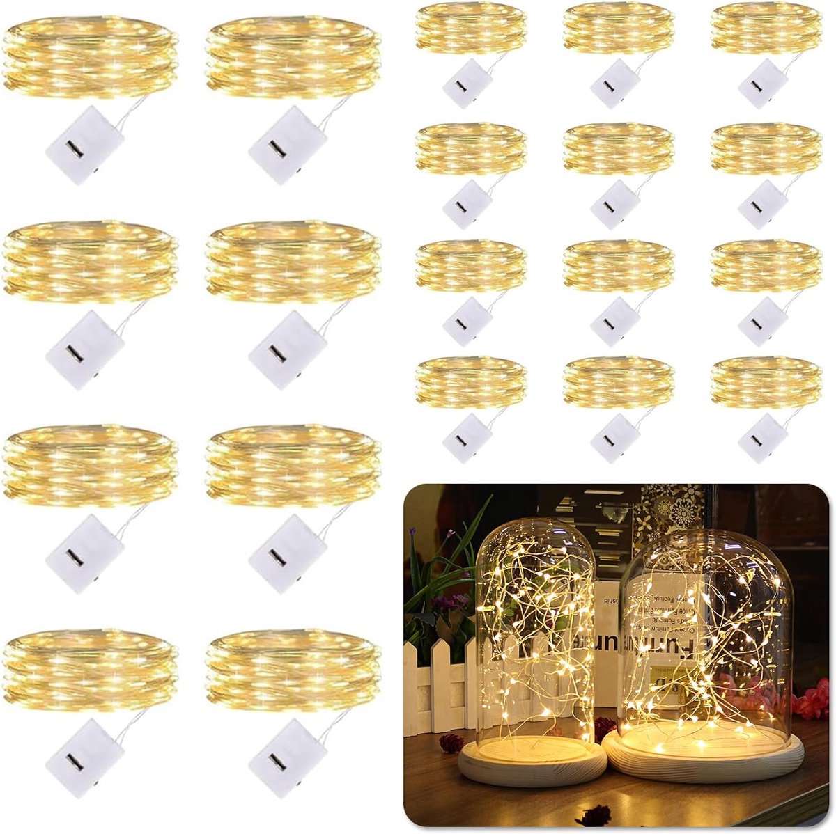 Lichtsnoer 2m - 20 stuks 20 LED - Op Batterijen - 3 Standen - Warmwit