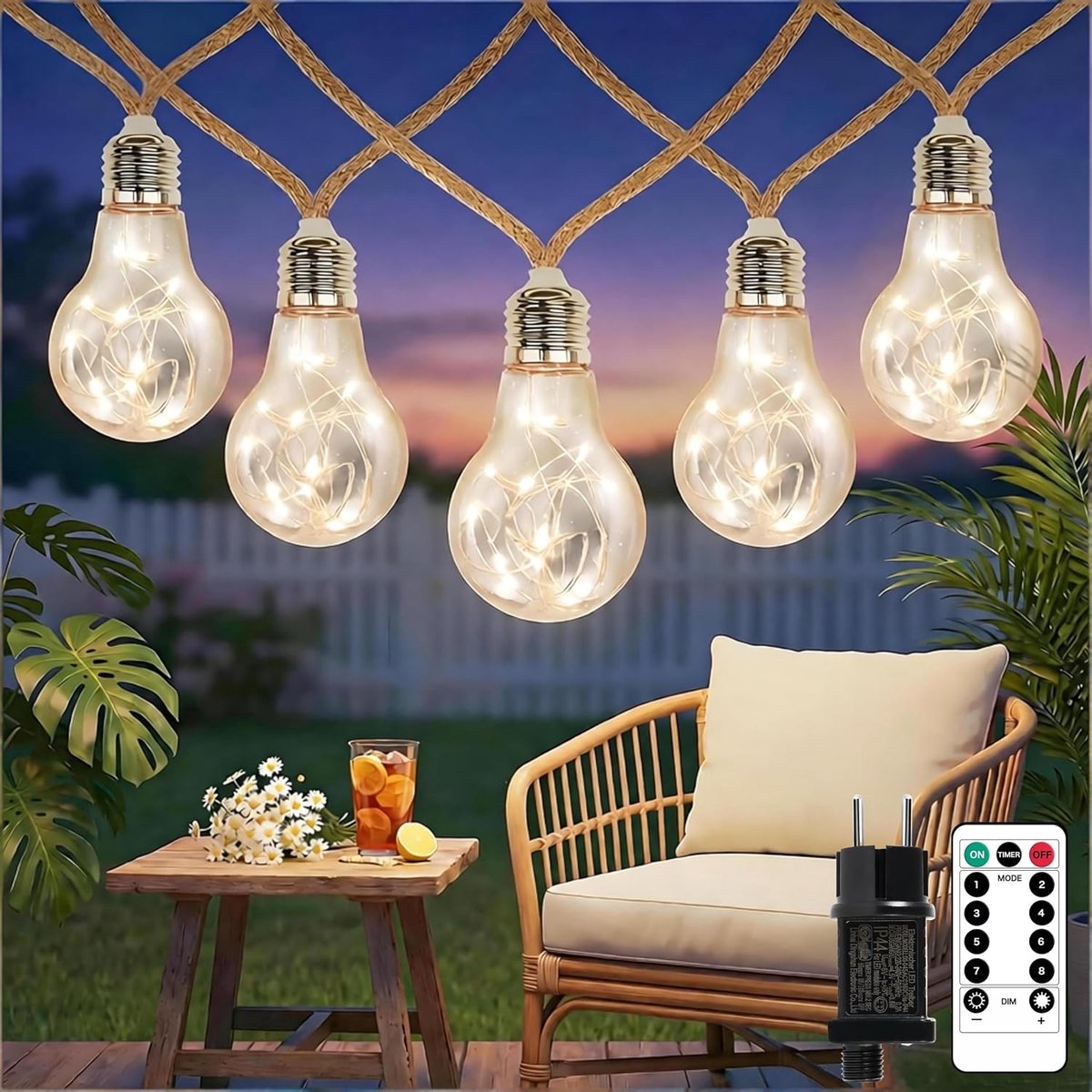 Lichtsnoer 7m - 20 LED - Met Stekker - 8 Standen - Warmwit - Voor Buiten