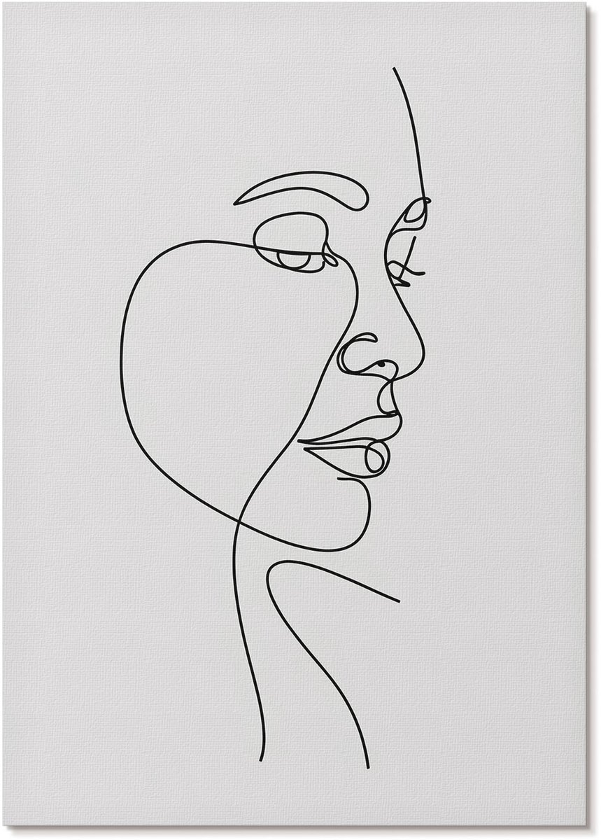 Tulup Canvas Poster Polycanvas - Gezichtscontouren, Lijntekening - A4 - Zwart Patroon - Rechthoek - Kunstposter - Woonkamer, Slaapkamer, Kantoor - Minimalist
