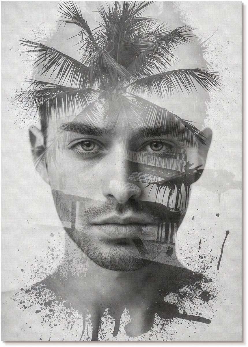 Tulup Polycanvas Poster - Aantrekkelijke Man, Collage - A4 - Zwart-wit Design - Rechthoek - Wandkunst - Woonkamer, Slaapkamer, Kantoor - Expressief