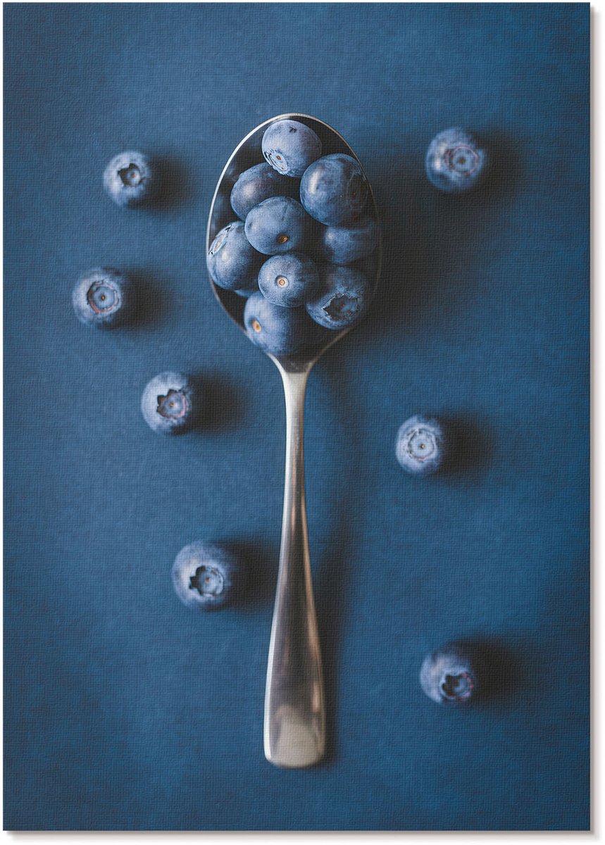 Tulup Canvas Poster Polycanvas - Een Lepeltje Bosbessen, Fotografie - A4 - Blauw Patroon - Rechthoek - Wandkunst - Woonkamer, Slaapkamer, Kantoor - Modern