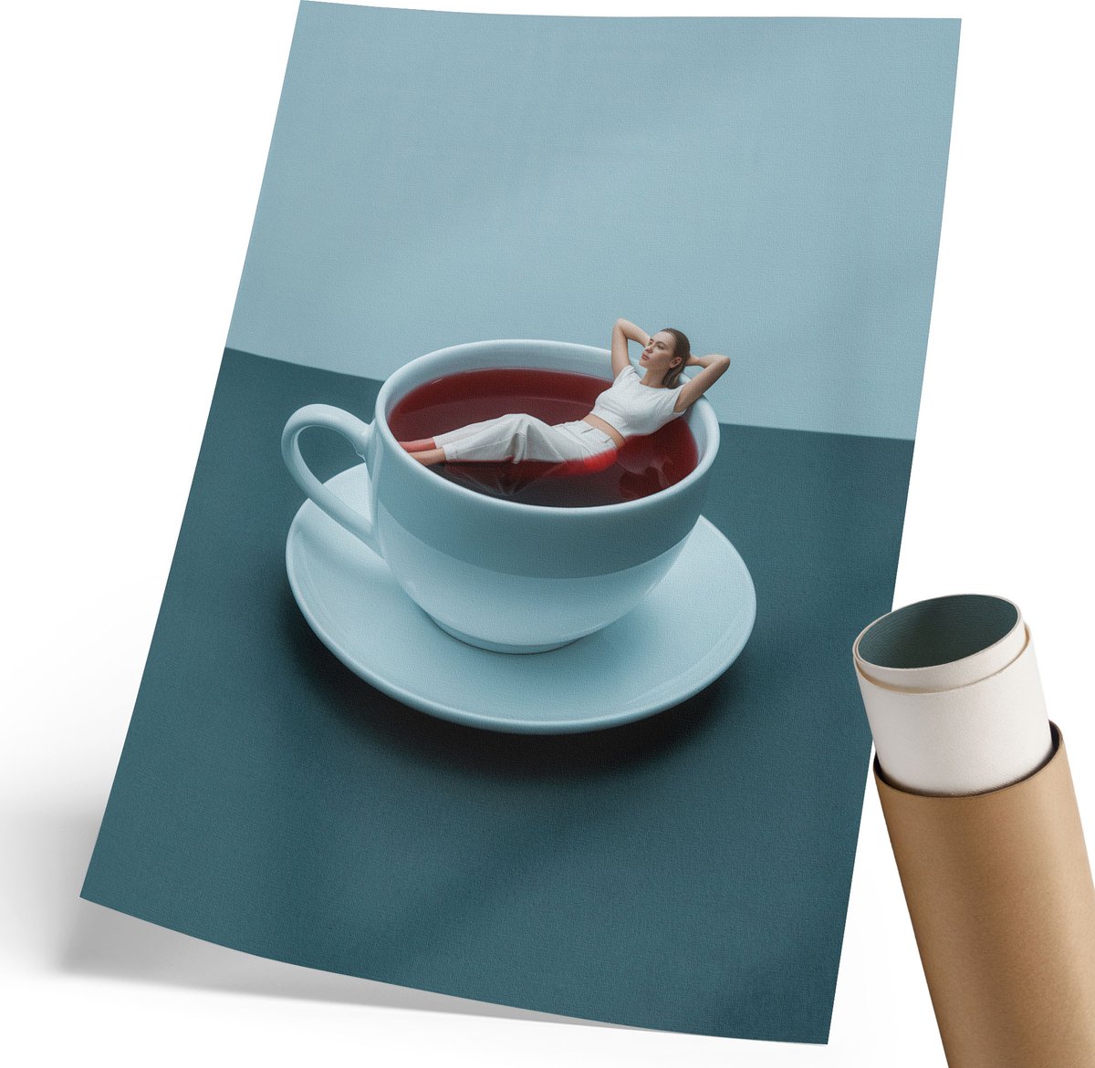 Coloray Polycanvas Poster - Koffiebad, Fotografie - 210 x 297 mm - Blauw Illustratie - Rechthoek - Decoratieve poster - Woonkamer, Slaapkamer, Kantoor - Expressief