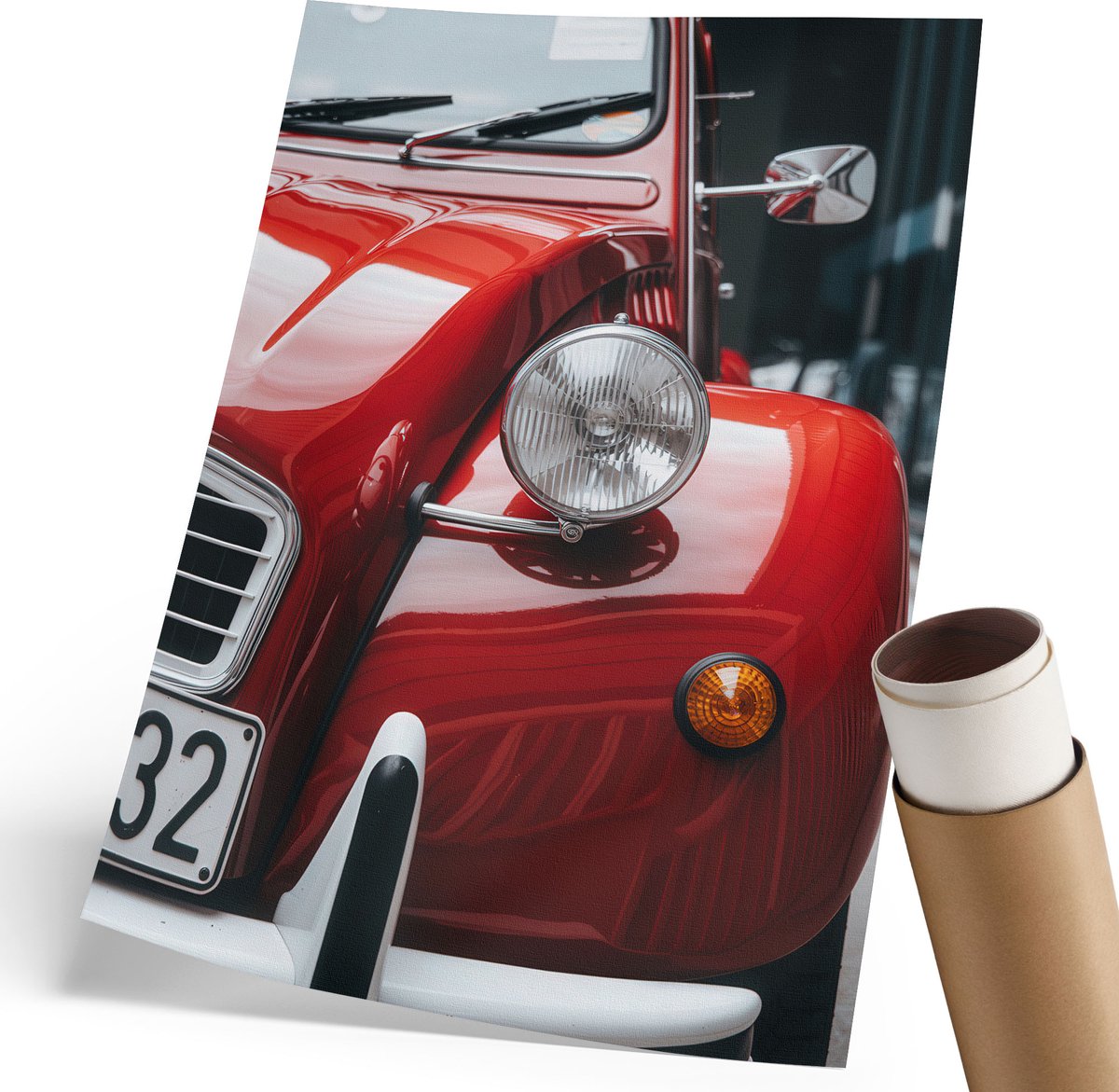 Coloray Polycanvas Poster - Klassiek Voertuig, Fotografie - 210 x 297 mm - Rood Wandposter - Rechthoek - Wandkunst - Woonkamer, Slaapkamer, Kantoor - Vintage