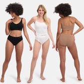 Bamboo Basics Naadloze Slip Belle - 3-pack - Zwarte, Witte en Tan Slip - Maat M - Bamboe Ondergoed Dames Naadloos - Bamboe Slips