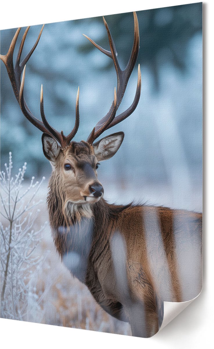 Coloray Polycanvas Wandposter - Herten In De Winter, Fotografie - 594 x 840 - Bruin Decoratie - Rechthoek - Interieurdecoratie - Kantoor - Klassiek