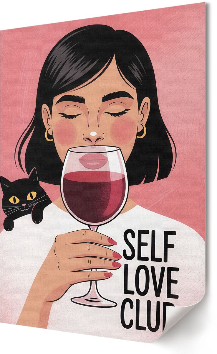 Coloray Polycanvas Wandposter - Houd Van Jezelf, Illustratie - 420 x 594 - Roze Poster - Rechthoek - Muurkunst - Woonkamer, Slaapkamer, Kantoor - Popcultuur