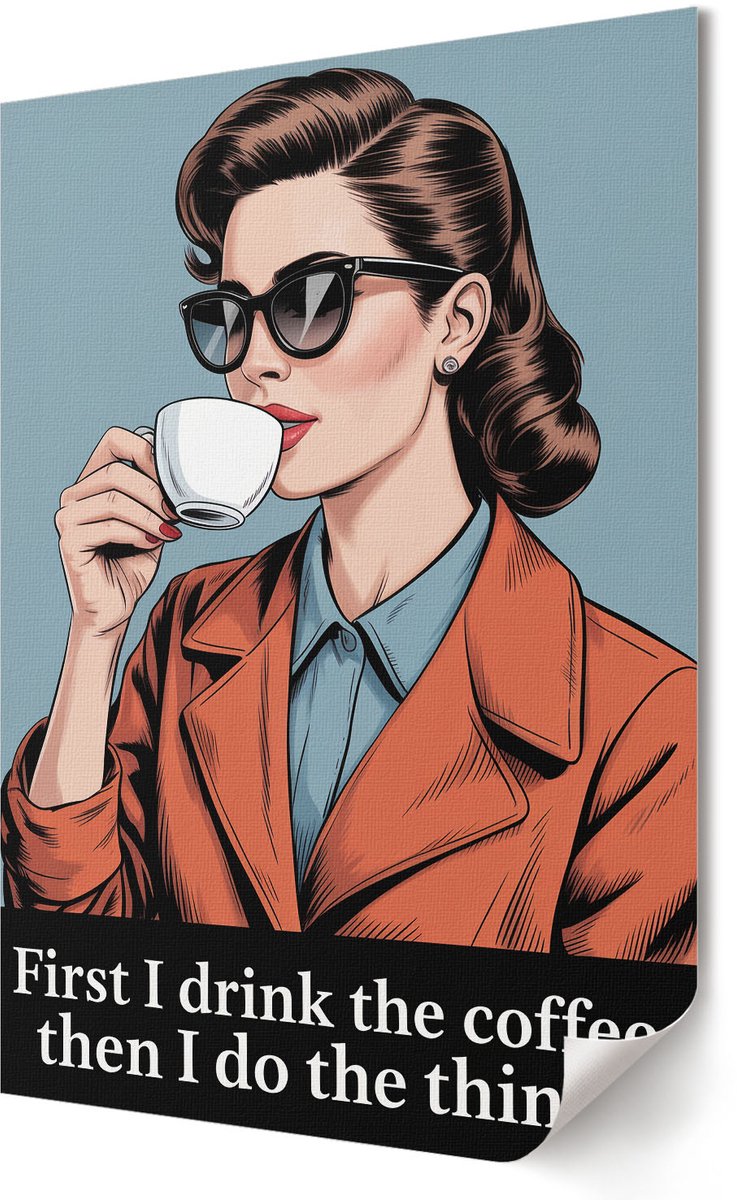 Coloray Polycanvas Wandposter - Retro Koffie, Illustratie - 420 x 594 - Oranje Design - Rechthoek - Interieurdecoratie - Woonkamer, Slaapkamer, Kantoor - Retro