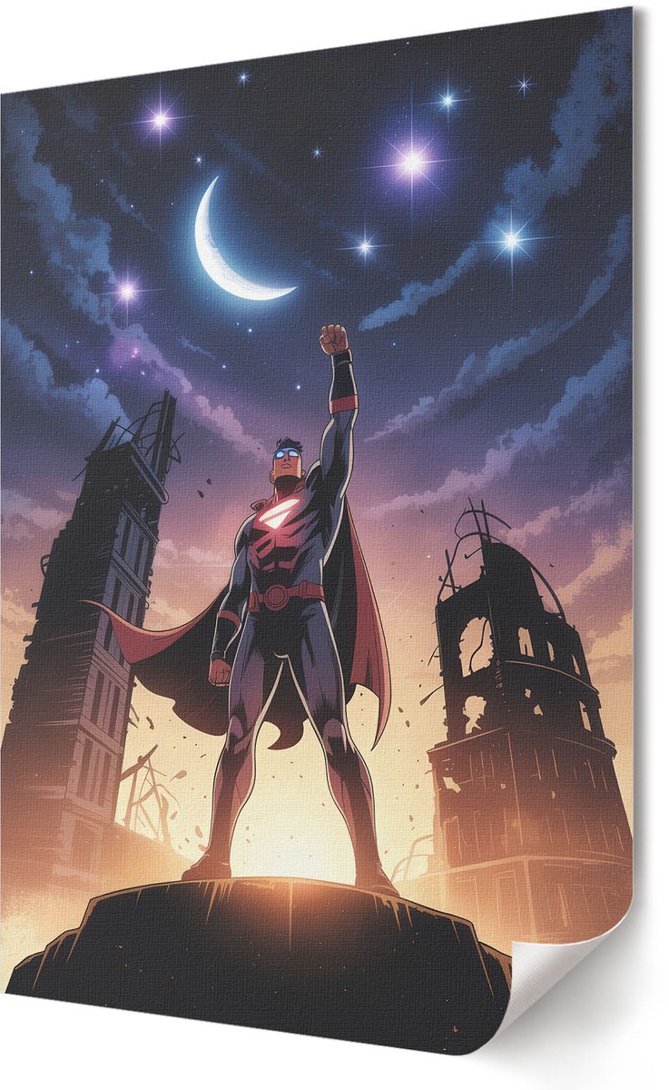 Coloray Polycanvas Wandposter - Superheld 'S Nachts, Illustratie - 420 x 594 - Marine Decoratie - Rechthoek - Interieurdecoratie - Woonkamer, Slaapkamer, Kantoor - Popcultuur