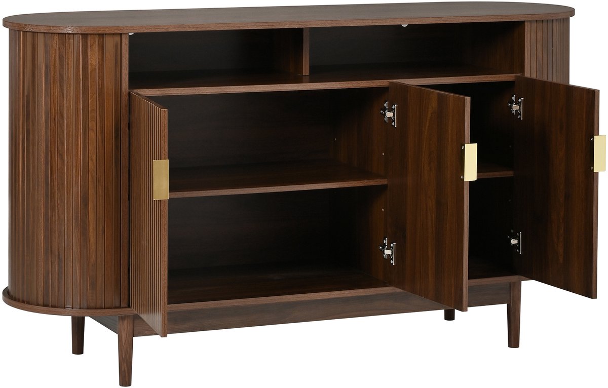 Dressoir - 3 Deuren En Lijnenstructuur - Woonkamer En Eetkamer - MDF En Spaanplaat - Naturel - 140x40x78 Cm