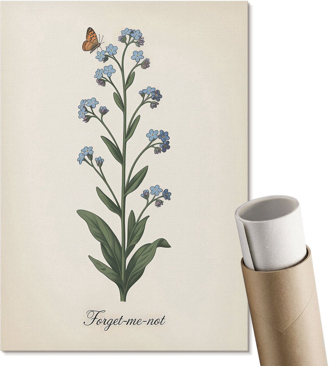Coloray Polycanvas Wandposter - Vergeet-Me-Nietbloem, Illustratie - A4 - Romig Decoratie - Rechthoek - Wandkunstwerk - Woonkamer, Slaapkamer, Kantoor - Klassiek