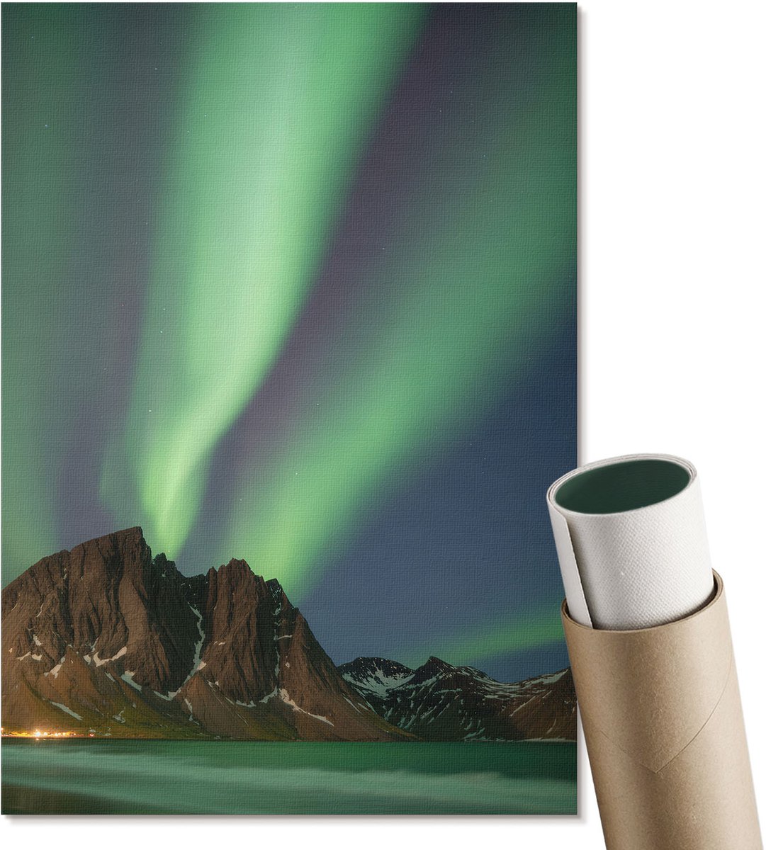 Coloray Polycanvas Poster - Noorderlicht, Fotografie - A4 - Groen Motief - Rechthoek - Wandkunst - Woonkamer, Slaapkamer, Kantoor - Modern
