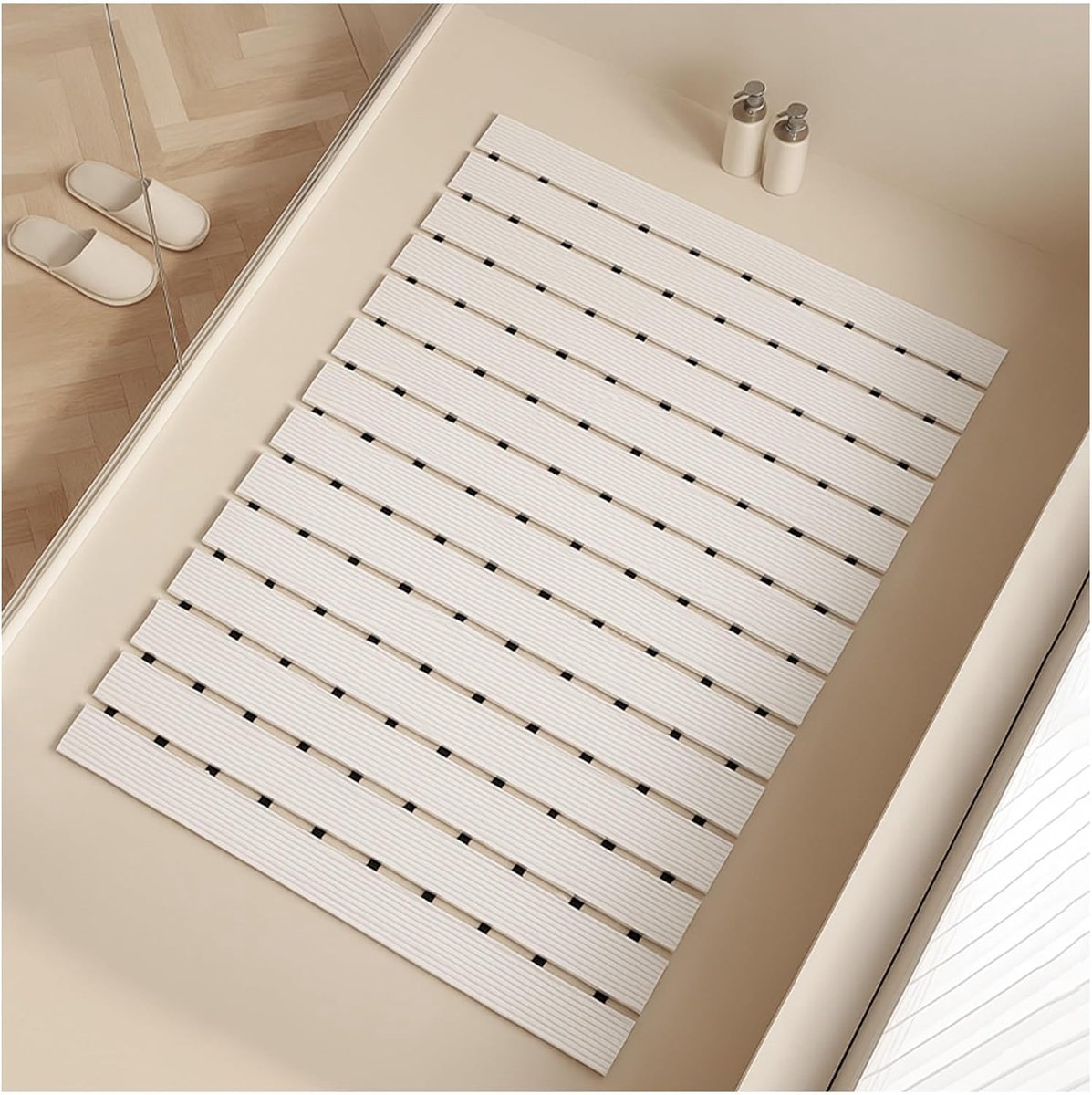Badkamermat Antislip – Douchemat 43 × 64 cm – TPE + PVC – Waterdoorlatend – Antislip Douchemat voor Badkamer, Douche, Bad en Toilet – Wit – 1 Stuk