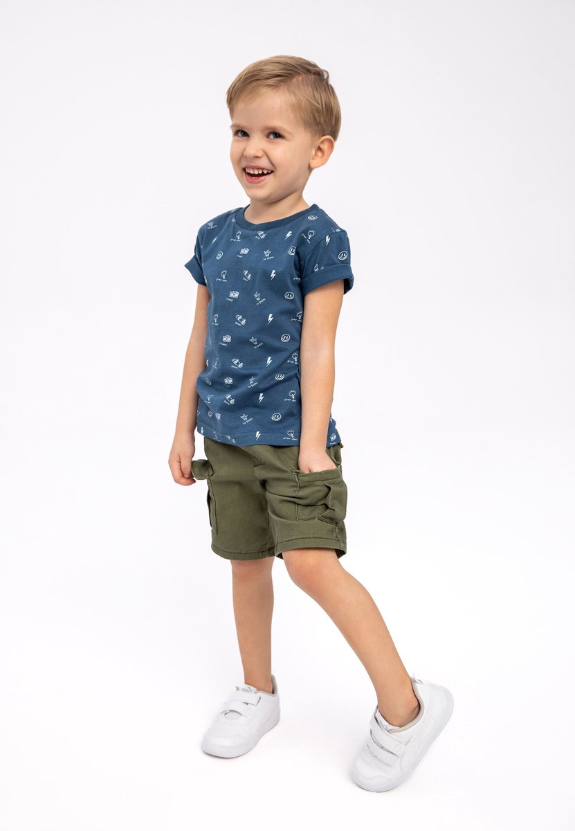 Minoti t-shirt jongens met allover print - 100% katoen - donkerblauw