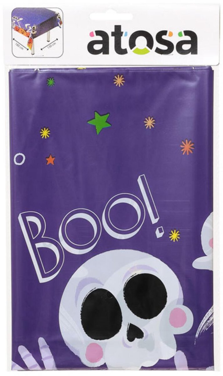 Atosa Halloween party tafelkleed - tafellaken - paars mix - 137 x 182 cm - folie - Rechthoek - tafeldecoratie - feestversiering