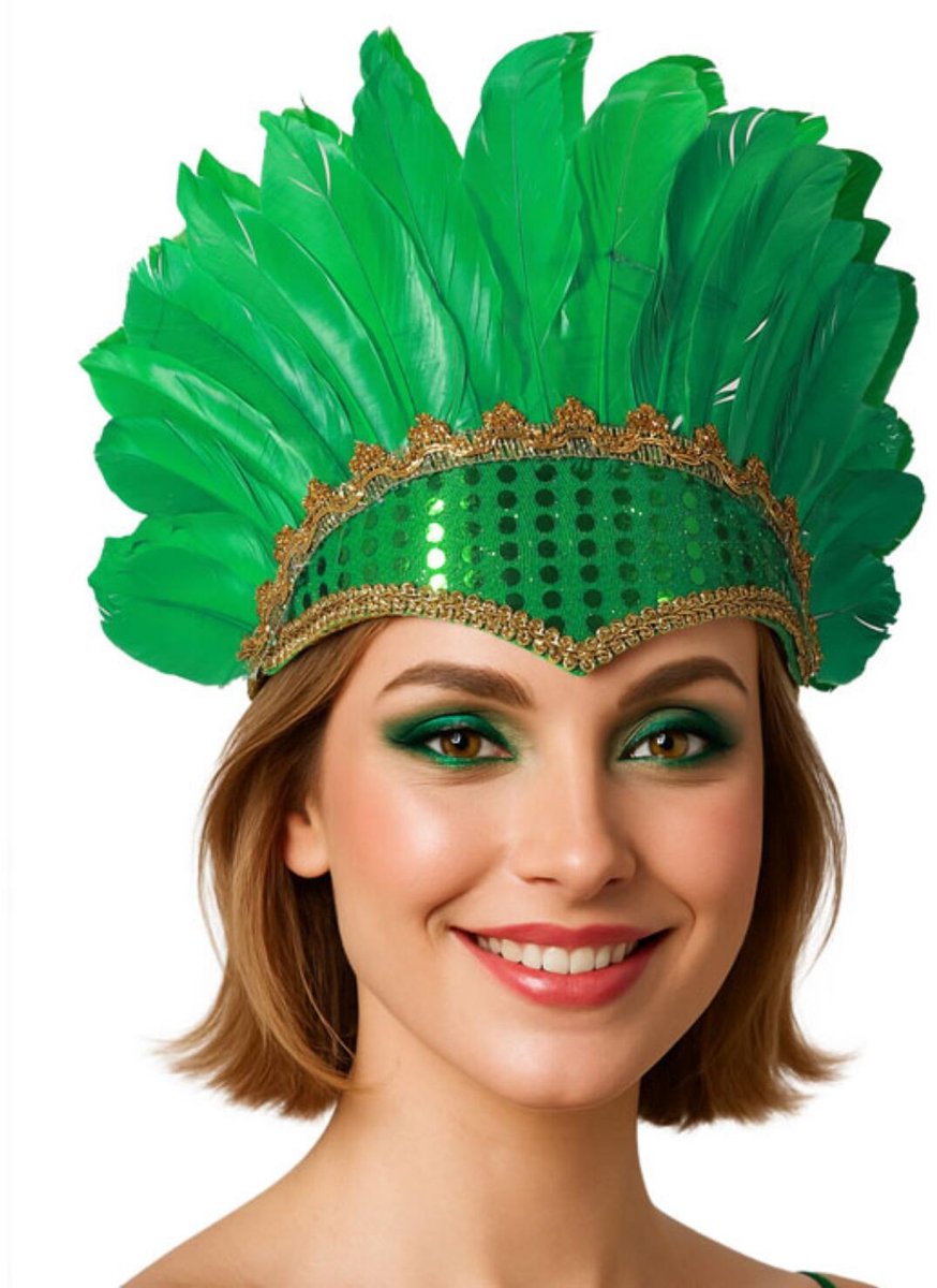 Atosa Can Can danseres hoofdband met veren - voor dames - groen - Carnaval - Verentooi - verkleed artikelen - Twenties - Broadway - Moulin Rouge