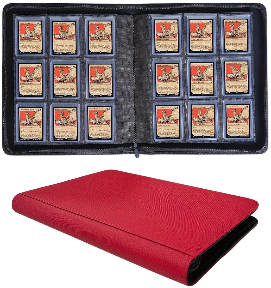 Currero Toploader Binder - Verzamelmap Kaarten - Geschikt voor Pokemon - 4 Pocket - 9 Pocket - 12 Pocket - Trading Card Map - Toploadermap - Rood - 288 Kaarten