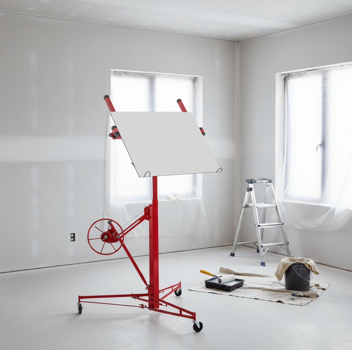 MODFU - Platenlift - Gipskarton-Heber - Droogbouw - 68 Kg - 140-350 Cm - 60° - Rood - Staal