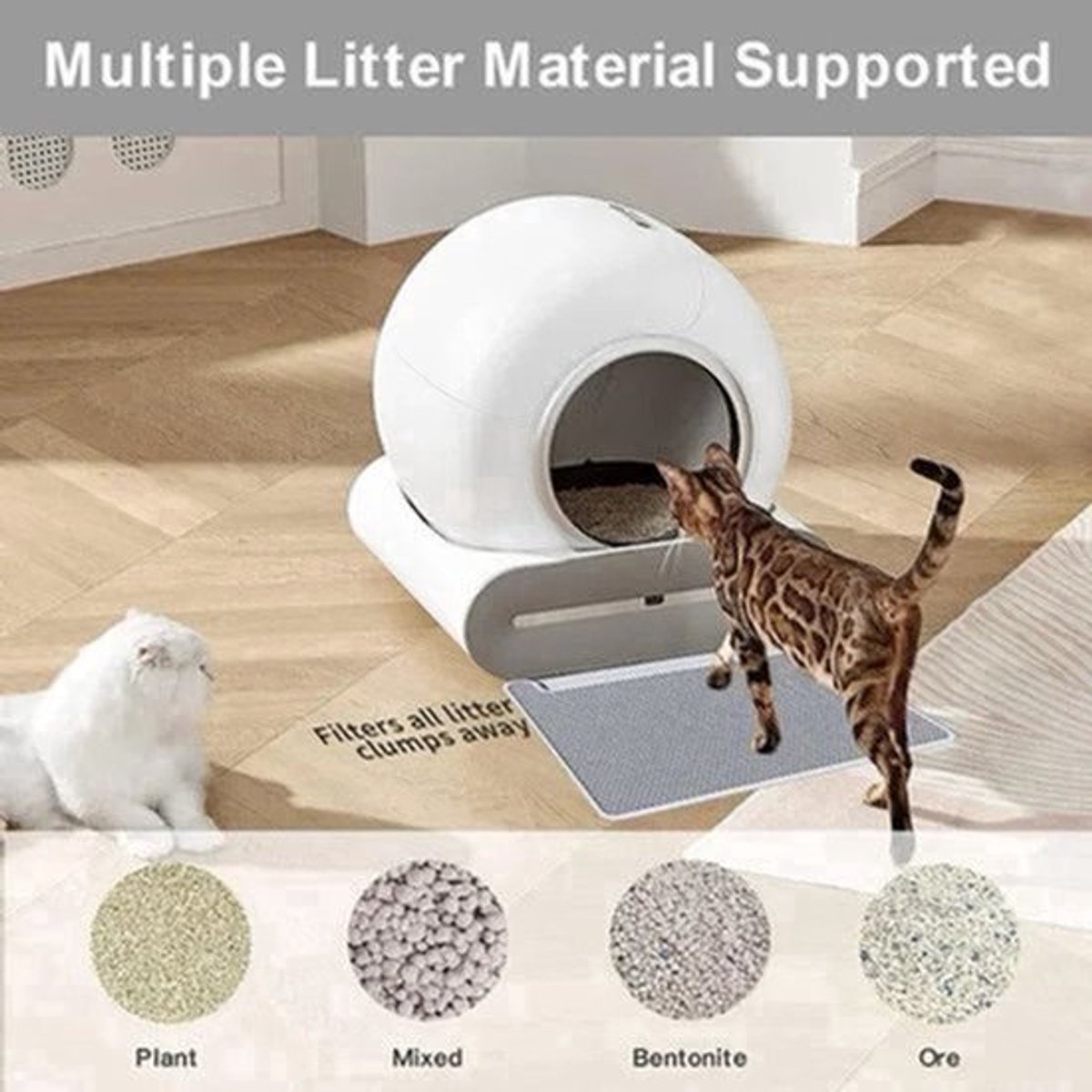 Automatische Zelfreinigende Kattenbak – Slimme Kattenbak – Zelfreinigende Kattenbak – App-Gestuurde Kattenbak – Hygiënische Kattenbak – Ruime 65L Binnenruimte – Veiligheidssensor Met App-monitoring