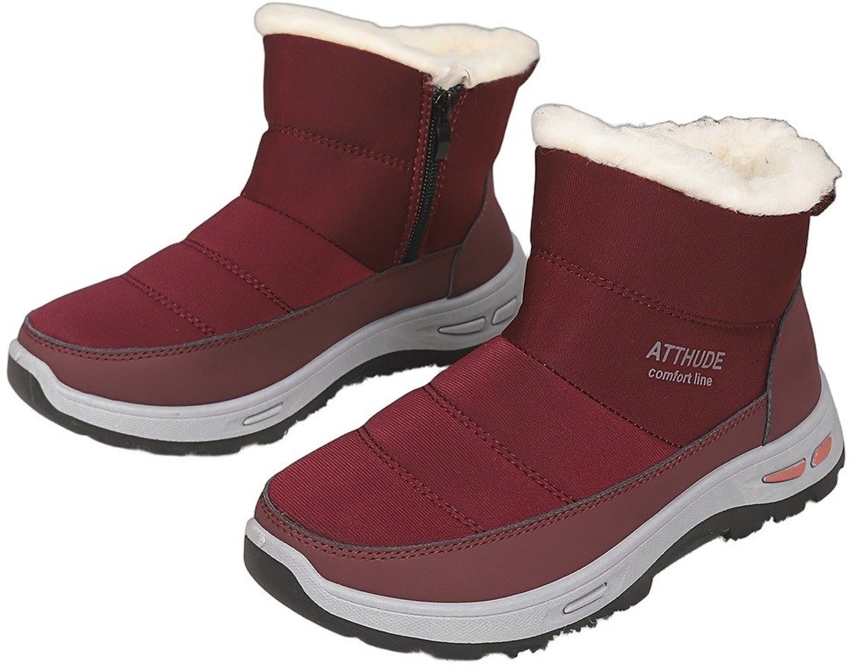 Currero Snowboots Dames Sneeuwlaarzen Dames Winterlaarzen Gevoerde Winterschoenen Waterdicht Antislip Zool Warm Gevoerd Wandellaarzen Winter Baksteenrood