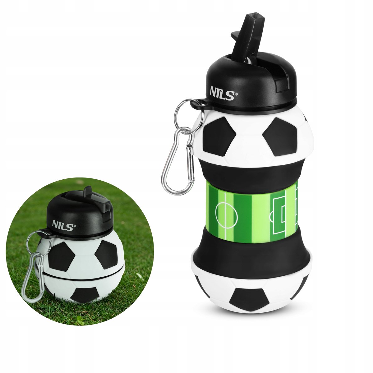 NILS Opvouwbare Sportfles 550ml - Silicoon, BPA-vrij, Voetbal Design
