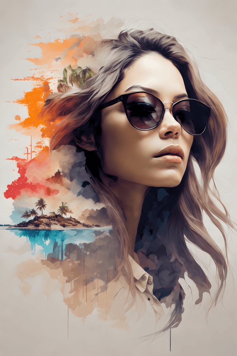 Poster vakantie - Eiland - Vrouw Reiziger - posters - formaat 70x100cm - Wanddecoratie - L1039MT