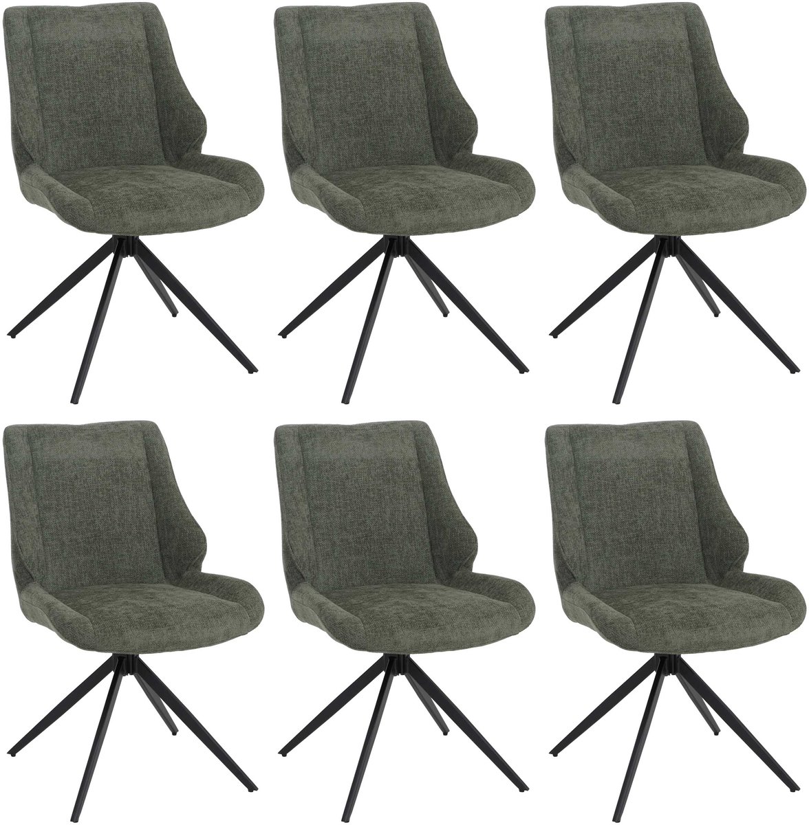 Set van 6 eetkamerstoelen MCW-O48, keukenstoel, draaibaar met Auto-Return, stof/textiel chenille (320 g/m²) Oeko-Tex ~ groen